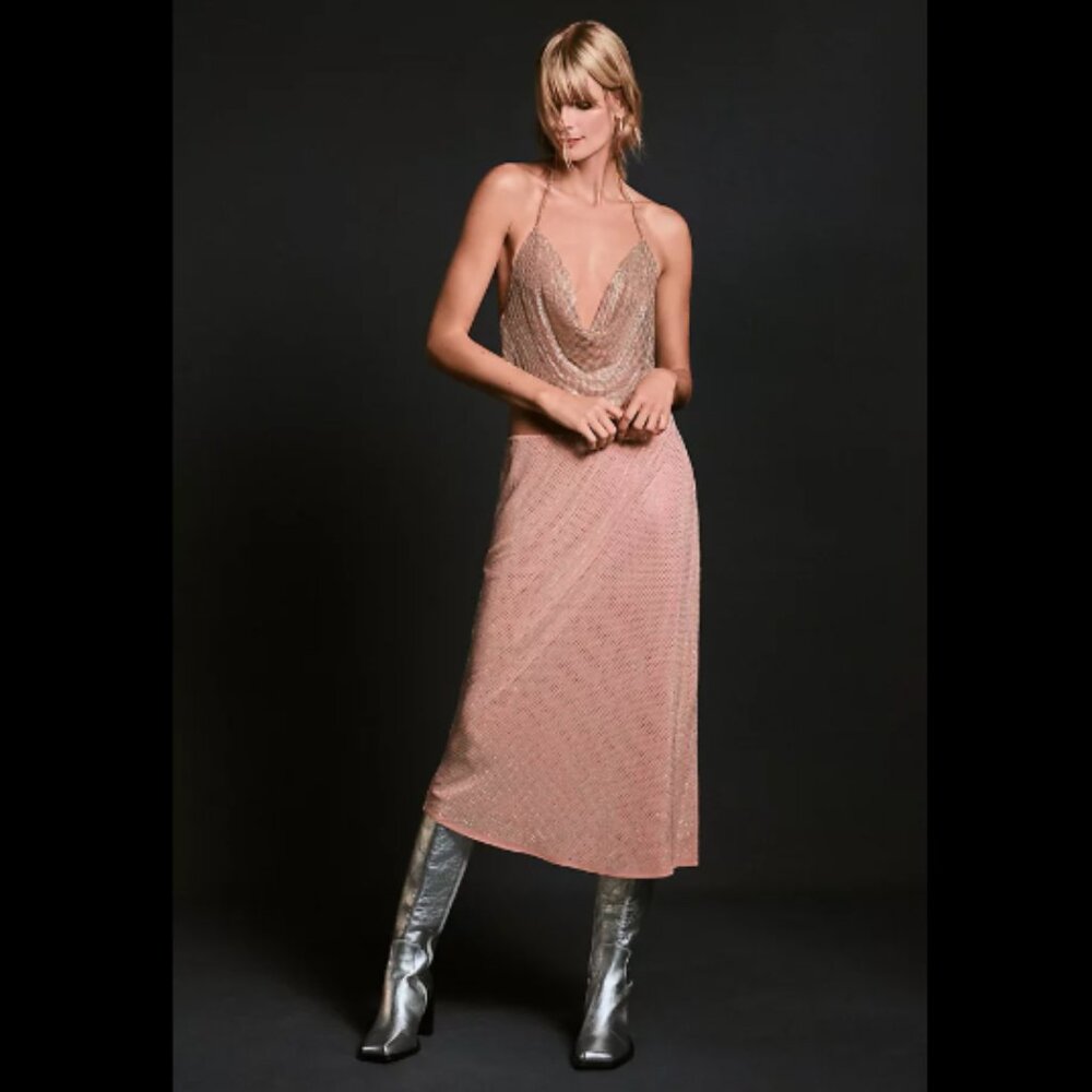 Brand New by Anthropologie Iridescent Rhinestone Midi Skirt